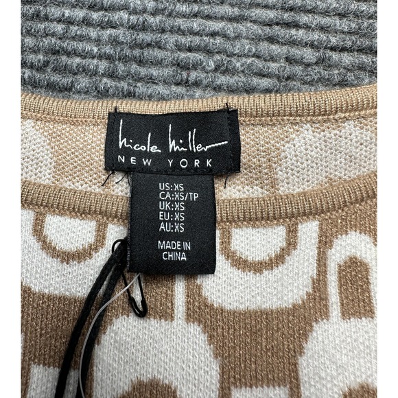Nicole Miller New York Dress Womens XS Beige Geometric Knit Shift Pockets New - Picture 4 of 8